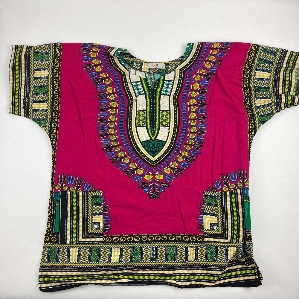 NF Blouse Top Womens Small Pink Multicolor Vneck Short Sleeve